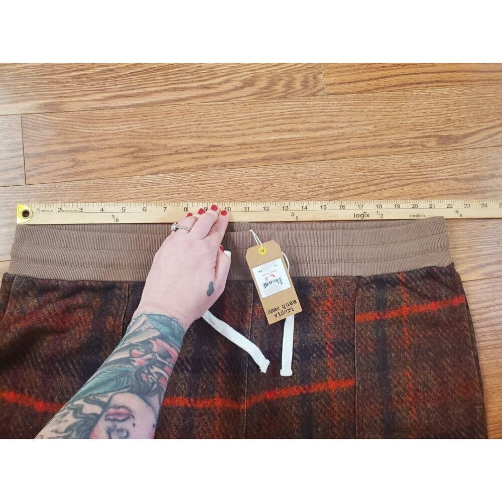Mcnairy & Co Sweatpants Mens SZ XXL Brown Red Plaid Cuffed Drawstring Streetwear - Picture 3 of 8